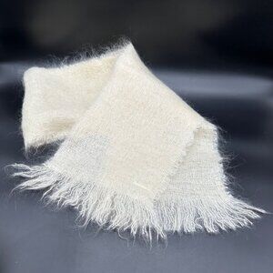 Vintage Scarf Avoca Handweavers Ivory White Mohair Wool Blend Ireland Fuzzy Warm